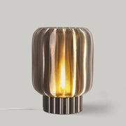 Modern Wide Ribbed Table Lamp – Smoke Color, Dimmable LED, Made in LA
