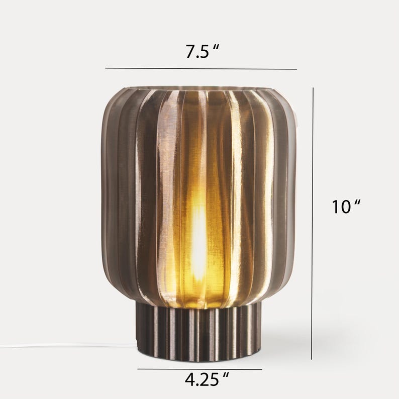 Modern Wide Ribbed Table Lamp – Smoke Color, Dimmable LED, Made in LA